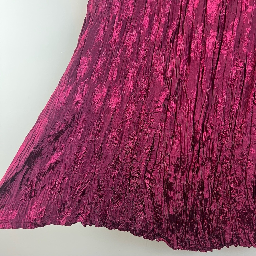 Vintage Burgundy Dark Floral Jacquard Broomstick Skirt Maxi Small Crinkle Gothic - Picture 2 of 10